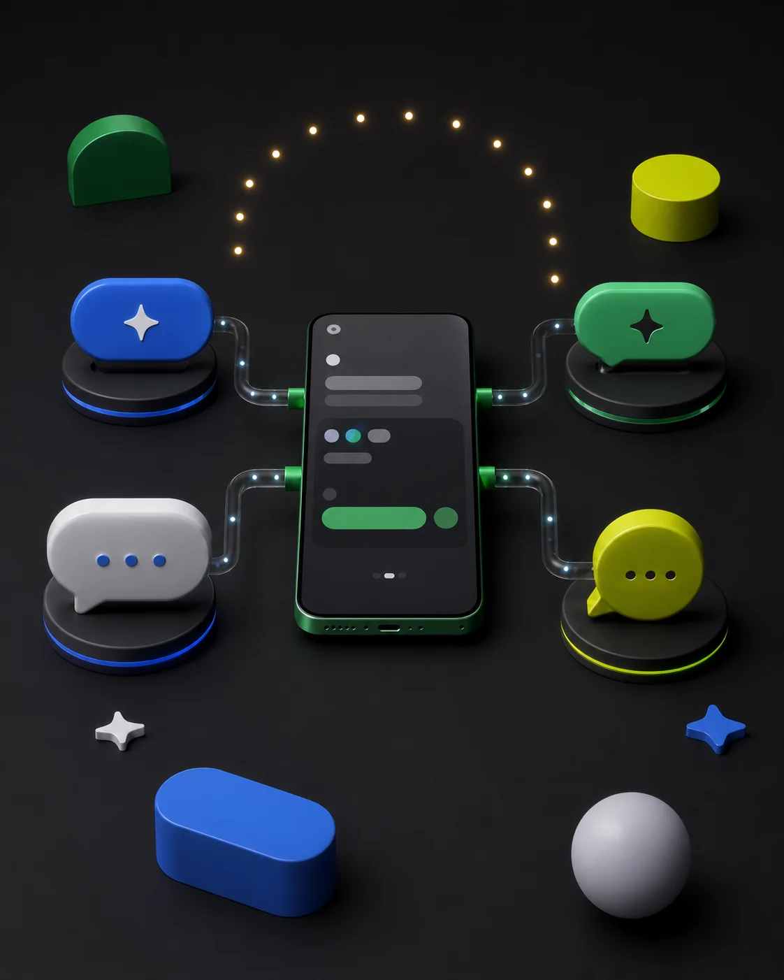 Visuel éditorial illustrant Android ouvert à plusieurs assistants IA dans un contexte d’interopérabilité imposée à Google en Europe.