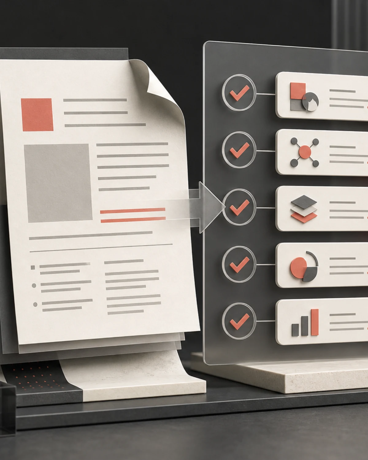 Illustration éditoriale d’une documentation technique transformée en checklist claire autour de l’exploration, de l’indexation, de la qualité et de la mesure.