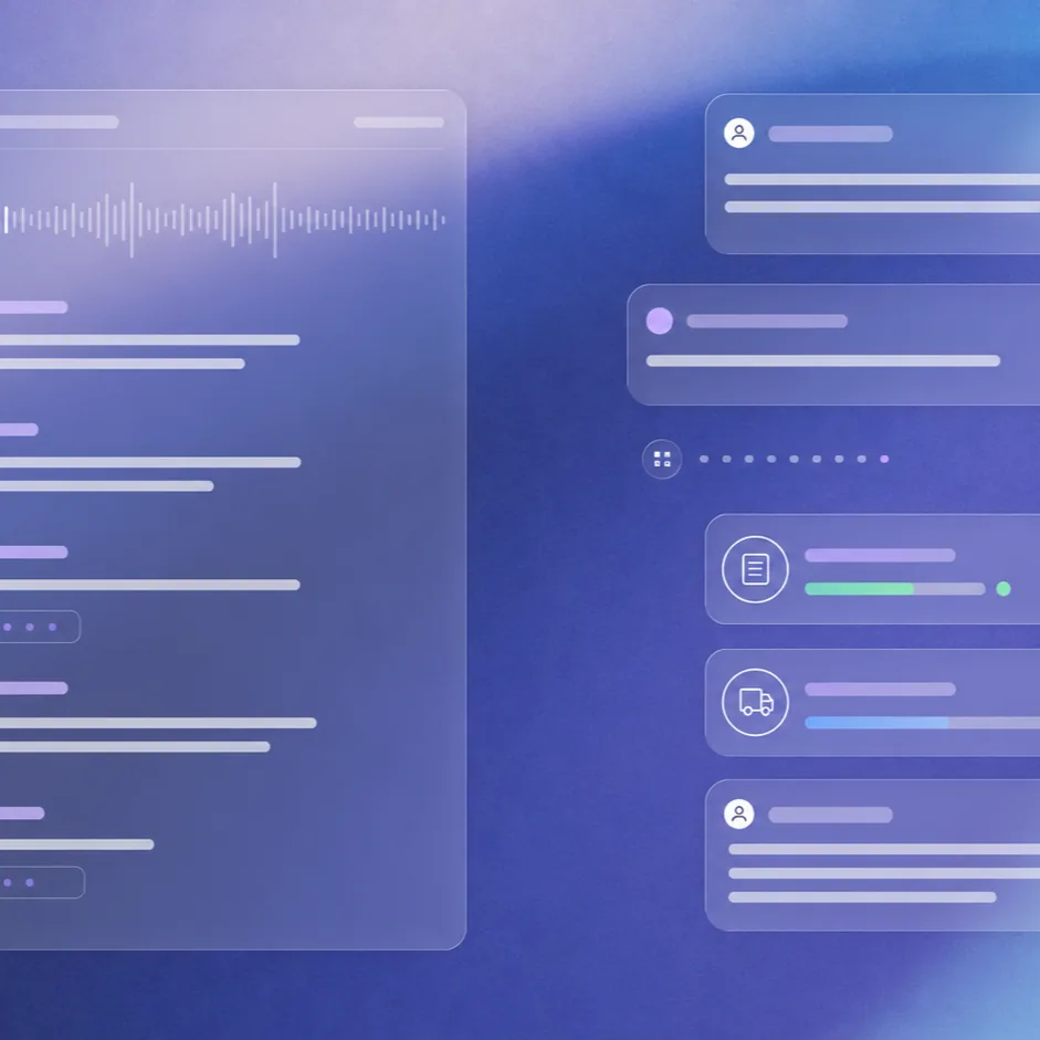 Composition sans texte illustrant OpenAI Presence et l’orchestration d’un agent vocal ou chat en entreprise.