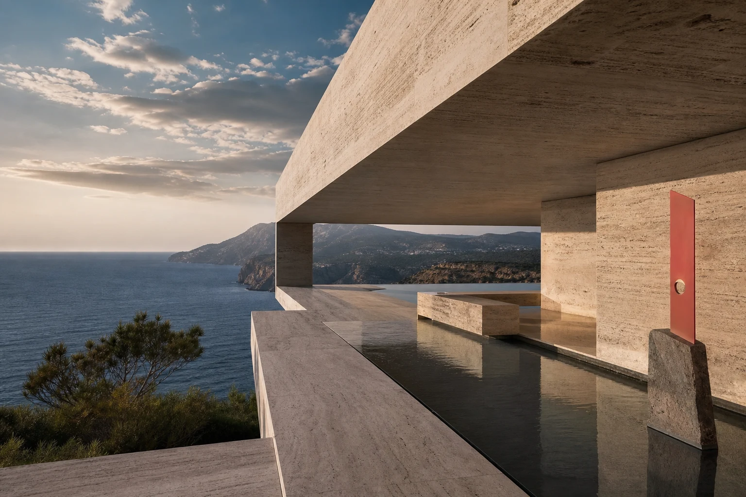Pavillon minéral Horizon ouvert sur une côte bleu profond