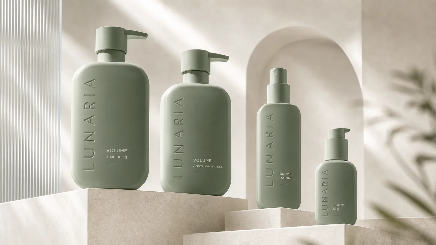 Gamme LUNARIA composée du shampoing, de l’après-shampoing, de la brume racines et du sérum air