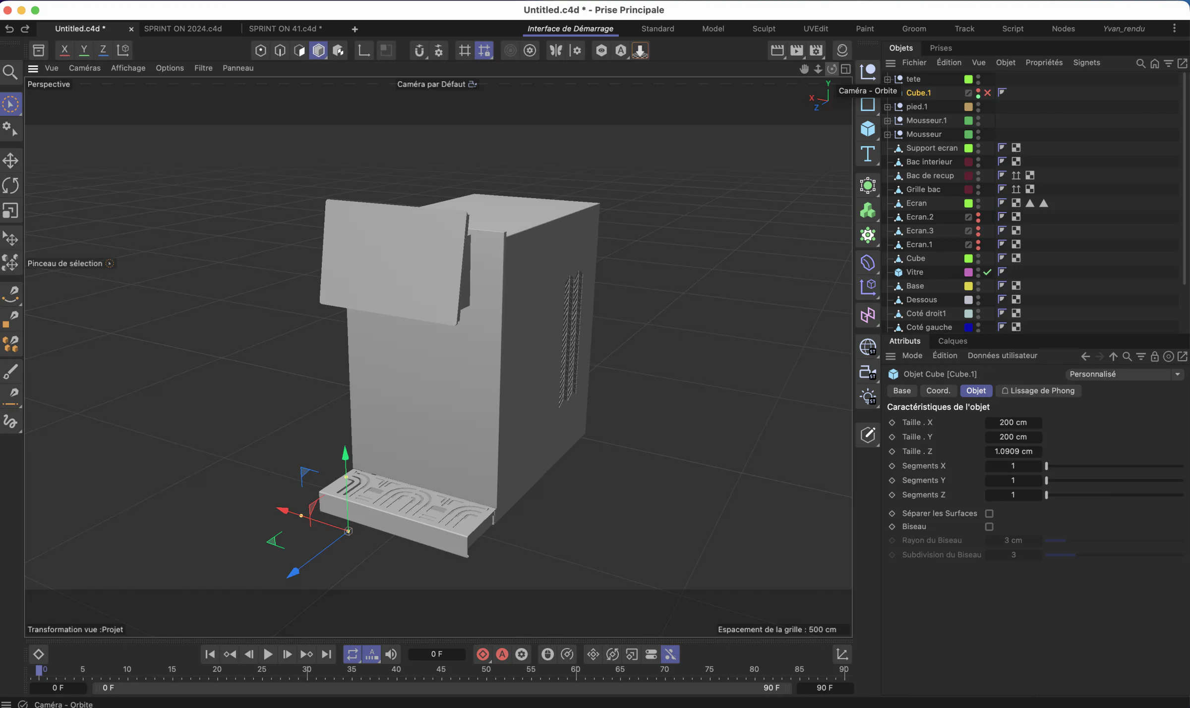 Modélisation 3D de la fontaine Volva dans l’interface de Cinema 4D